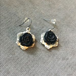 Black and white rose earrings